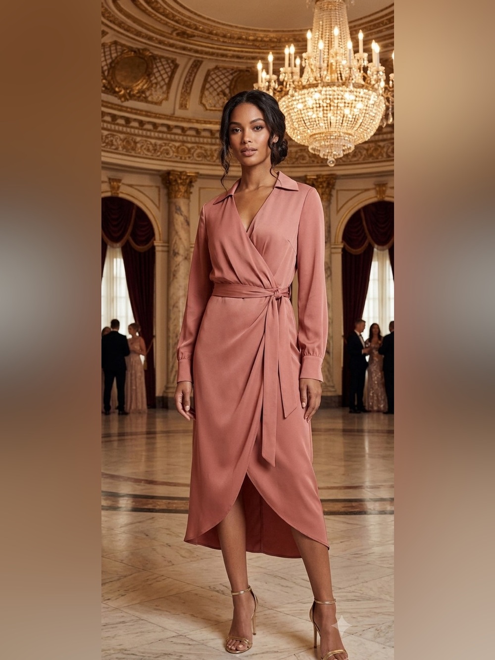 ASOS Design Wrap-Front Long Sleeve Midi Dress in Dusty Rose*
